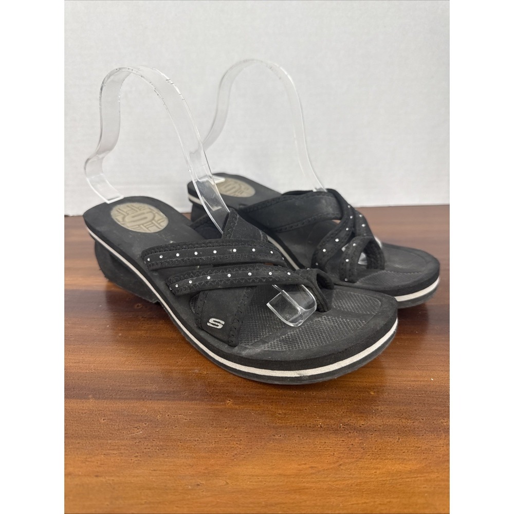 SKECHERS Cali Cutout Thong Sandals Chunky Foam Heel Black‎ 90's Vintage Y2K Sz 8
